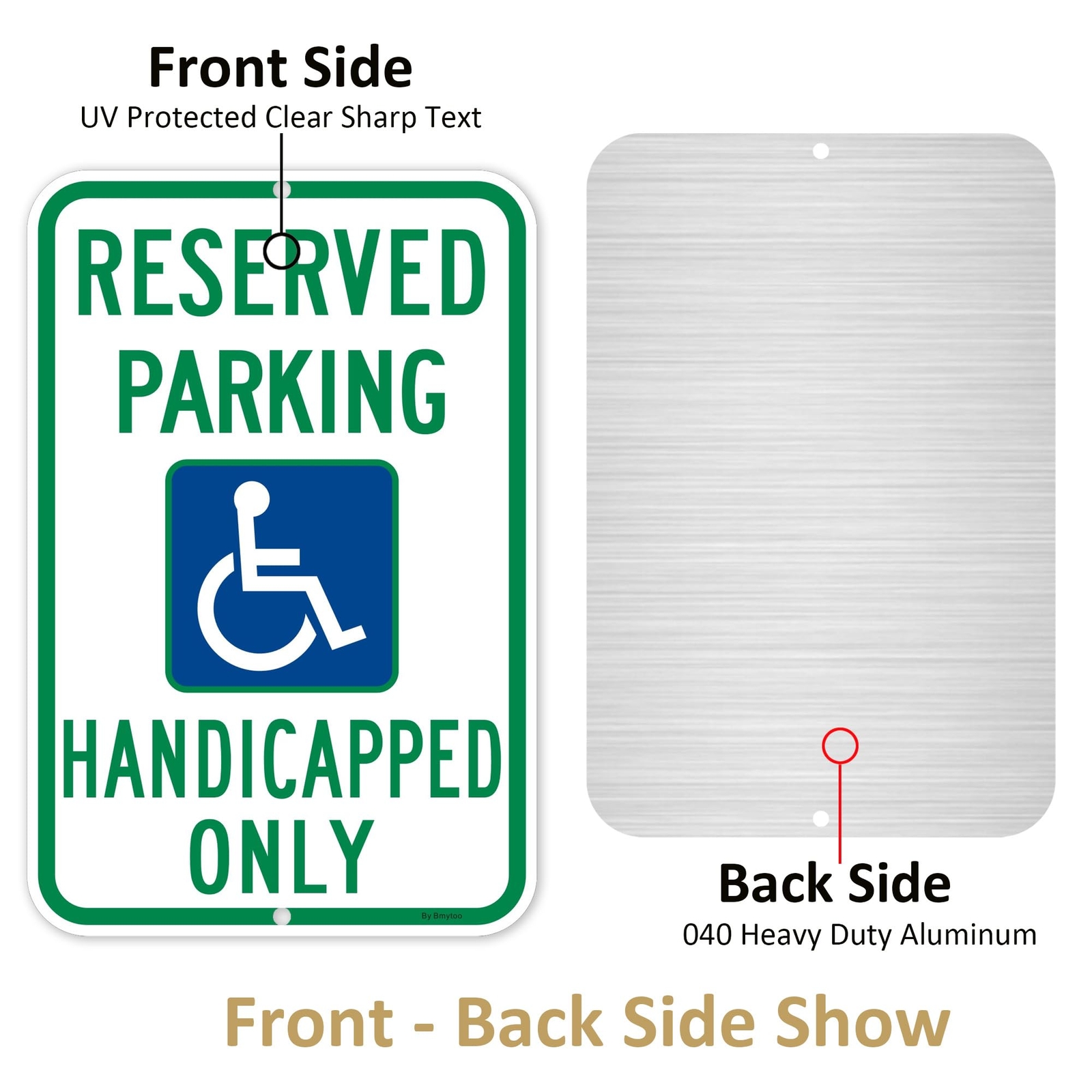 2-Pack 18×12″ Large Reserved Handicap Parking Sign Reflective Aluminum