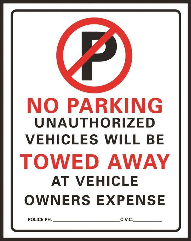 HY-KO 702 Parking Sign, Rectangular, Black/Red Legend, White Background, Plastic