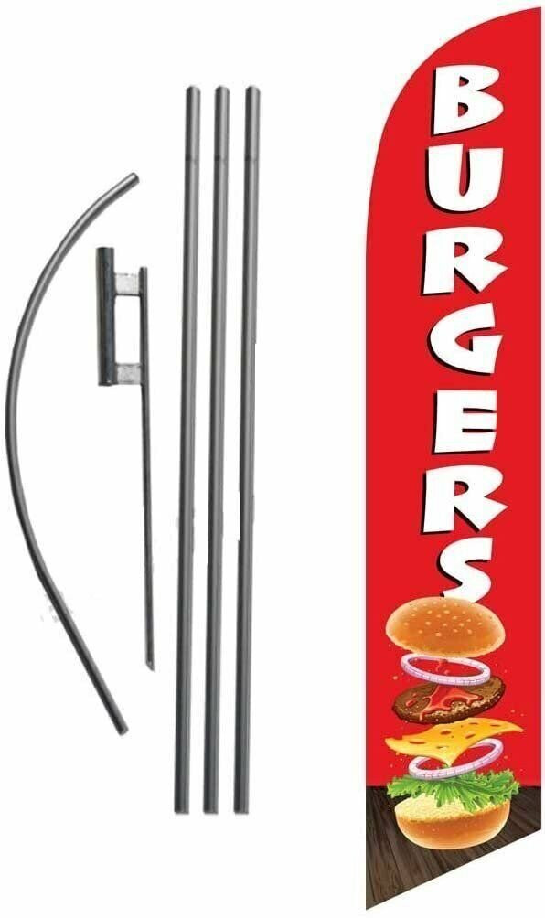 Burgers Restaurant Advertising Feather Banner Swooper Flag Sign with Flag…