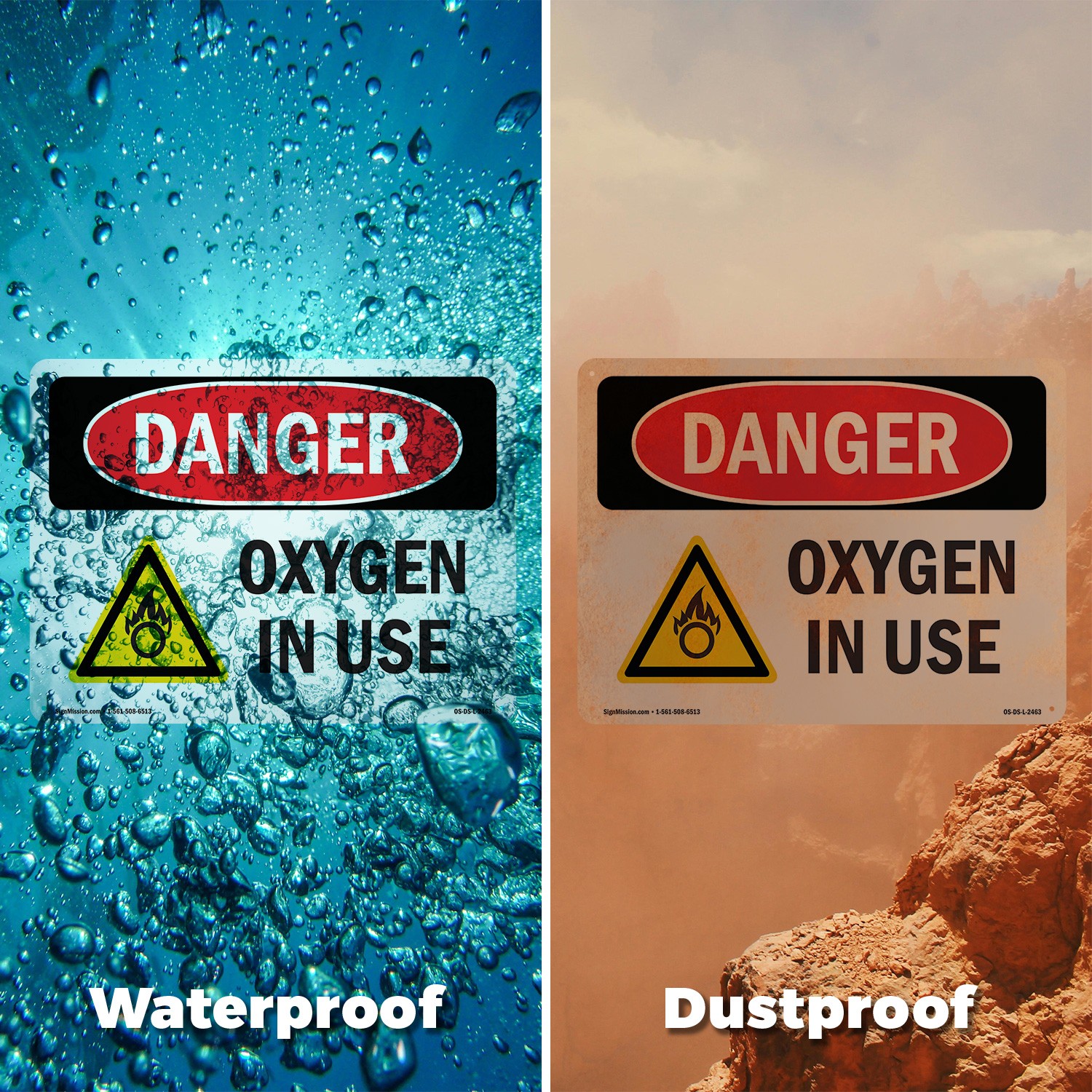 Oxygen In Use OSHA Danger Sign Metal, Plastic, Or Decal – 5 or 10 Pack