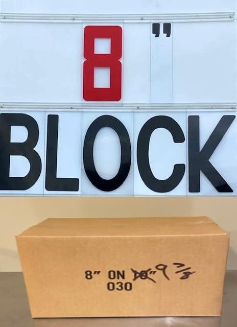 Changeable Outdoor Sign Flexible Letters – Block Style – 8″ on 9-7/8″ Black