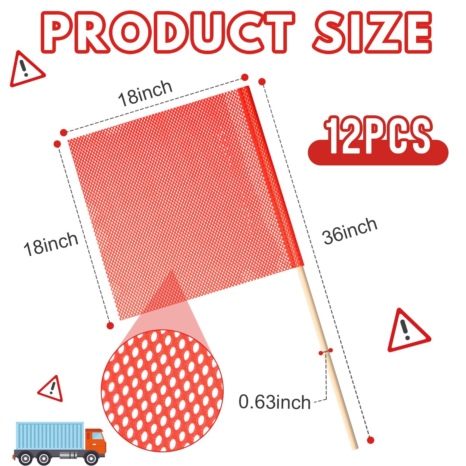 12 Packs 18 x 18 Inch Safety Flag Warning Flags Mesh Oversize Load Flags Wide…