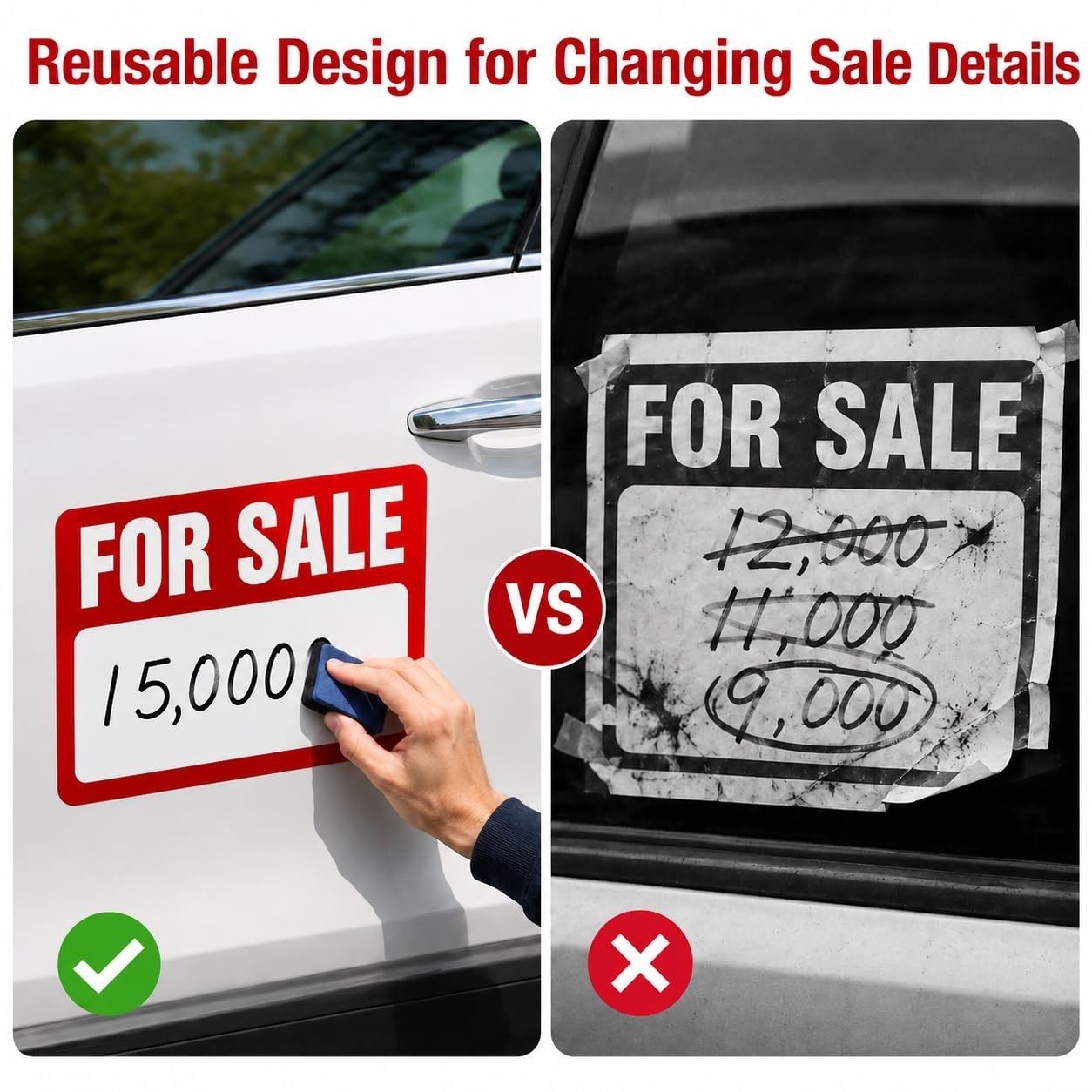Magnetic Vehicle For Sale Signs – 2 Pack, 12.2″ x 9.06″, High Visibility, Reusab