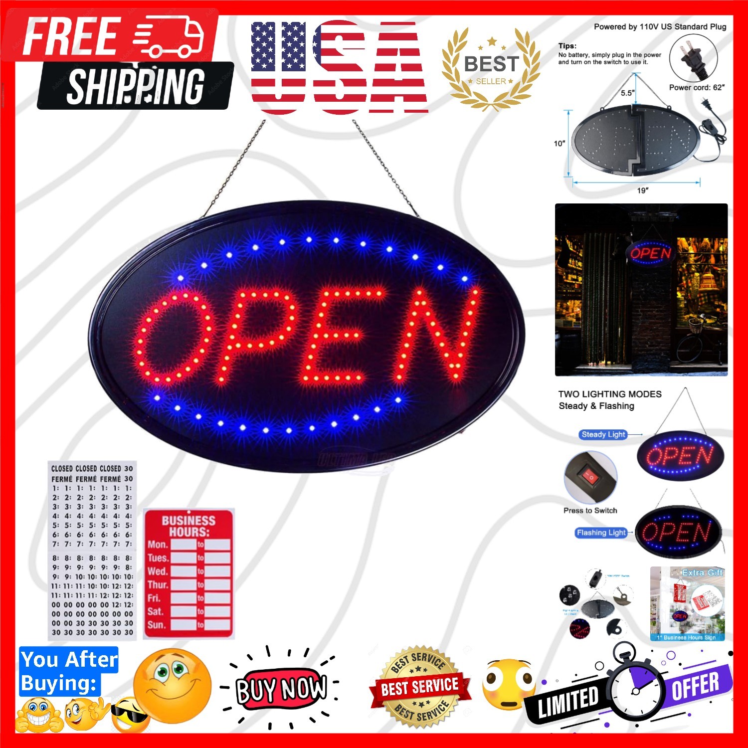 LED Open Signs for Business, Ultra Bright High Visibility Advertisement Board…