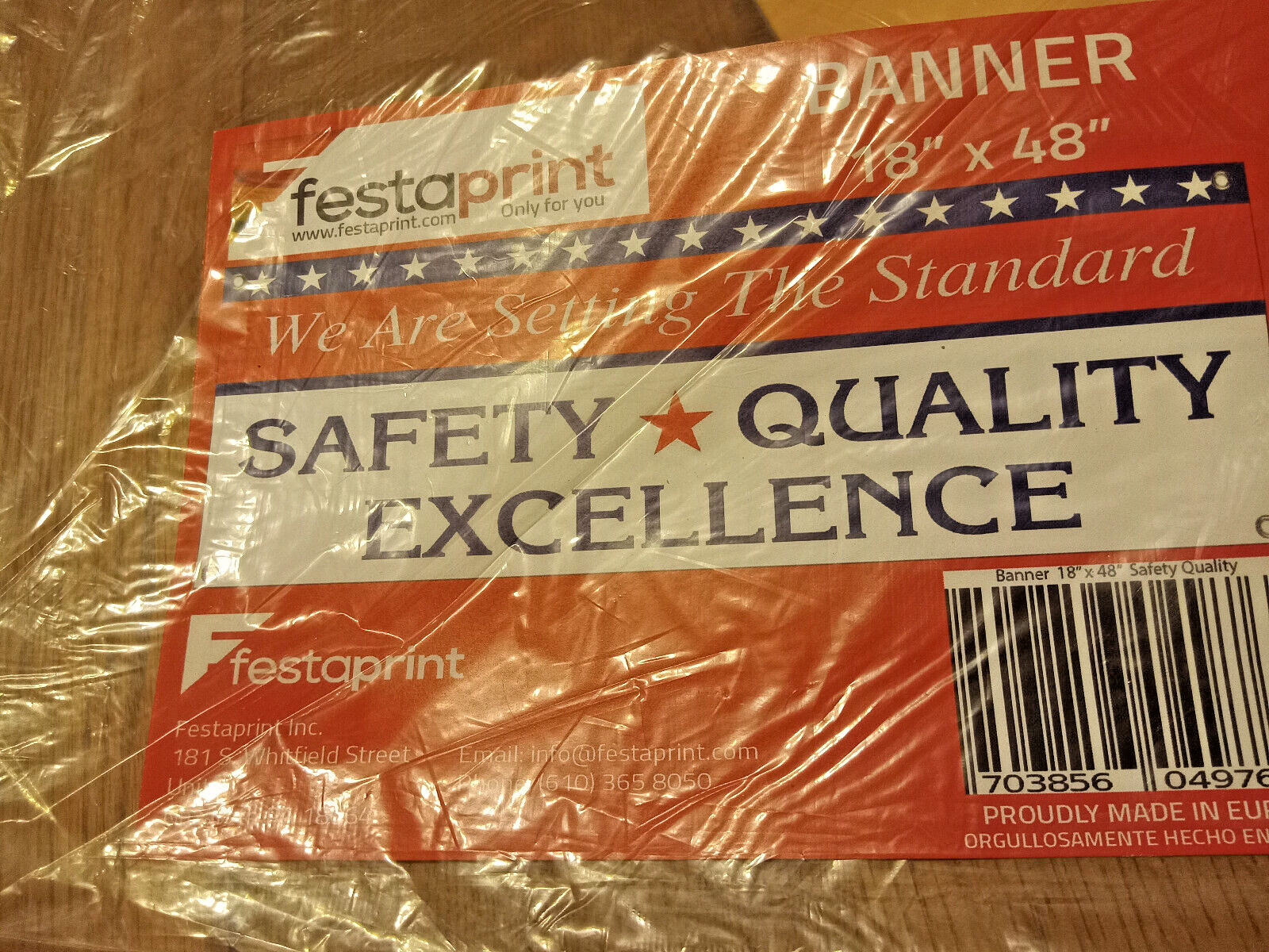 SAFETY QUALITY EXCELLENCE” Vinyl Banner – WINDOW HANGING SIGN FESTAPRINT 18″X48″