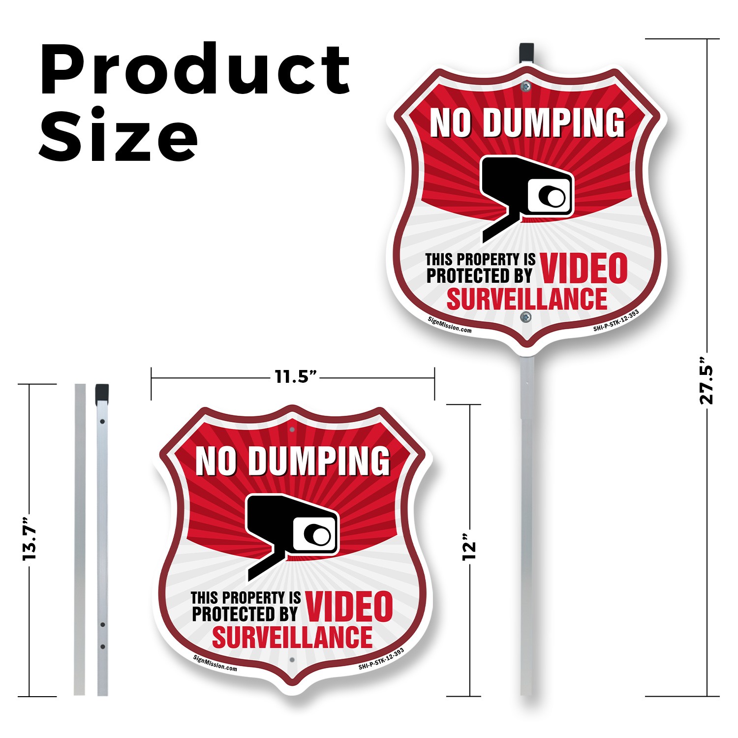 No Dumping Shield Sign This Property Is Protected By Vid Shield Sign With Stake
