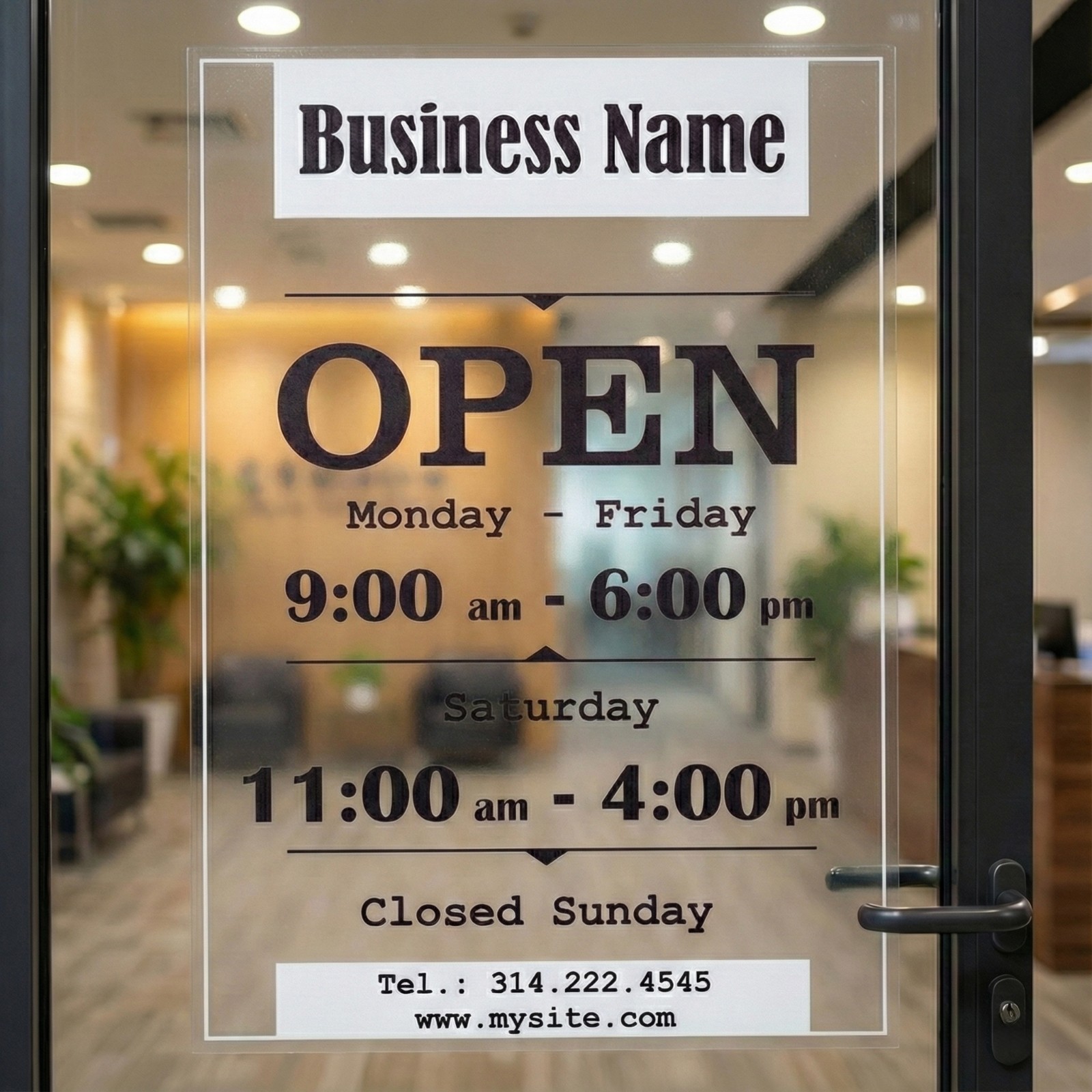 Custom Business Hours Sign for Door – Personalized Static Cling Window Decal