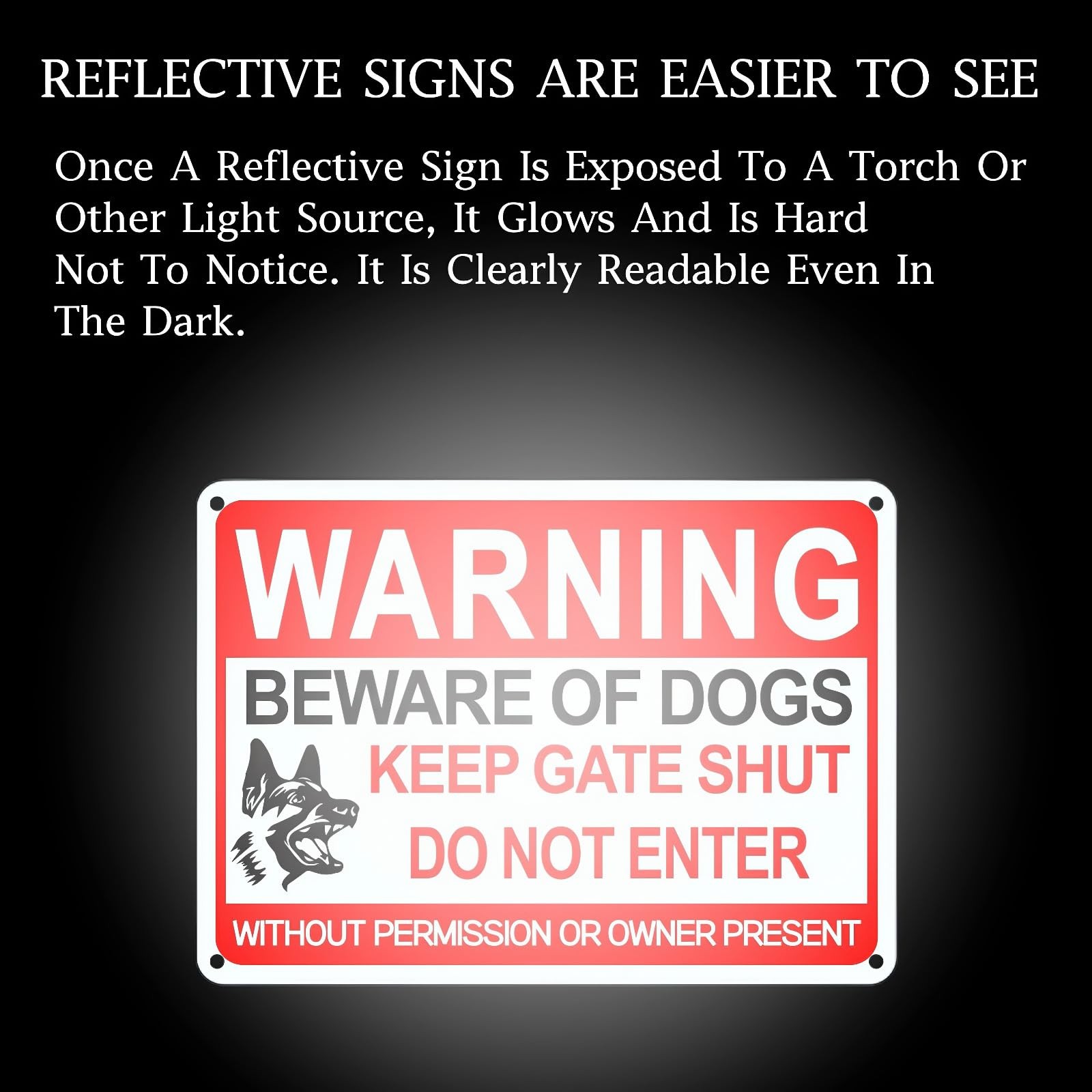 4 Pack Reflective Dog Signs, 12×8 Inches, Rust-Resistant Aluminum, Private