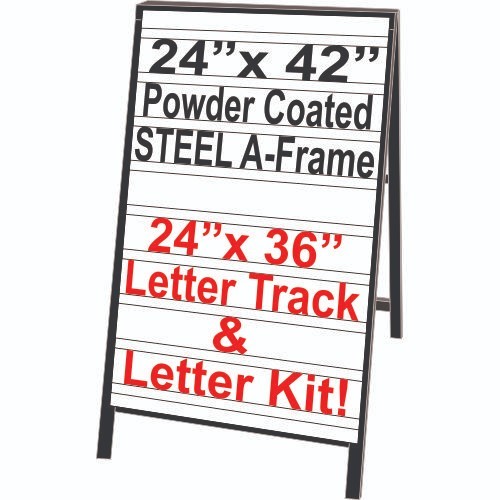 24″ x 42″ Black Powder Coated Steel A-Frame with Black Letter Kit Sign Bundle