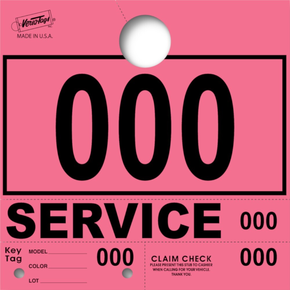 Pink Service Department Hang Tags Window Tag 1000 Per Box