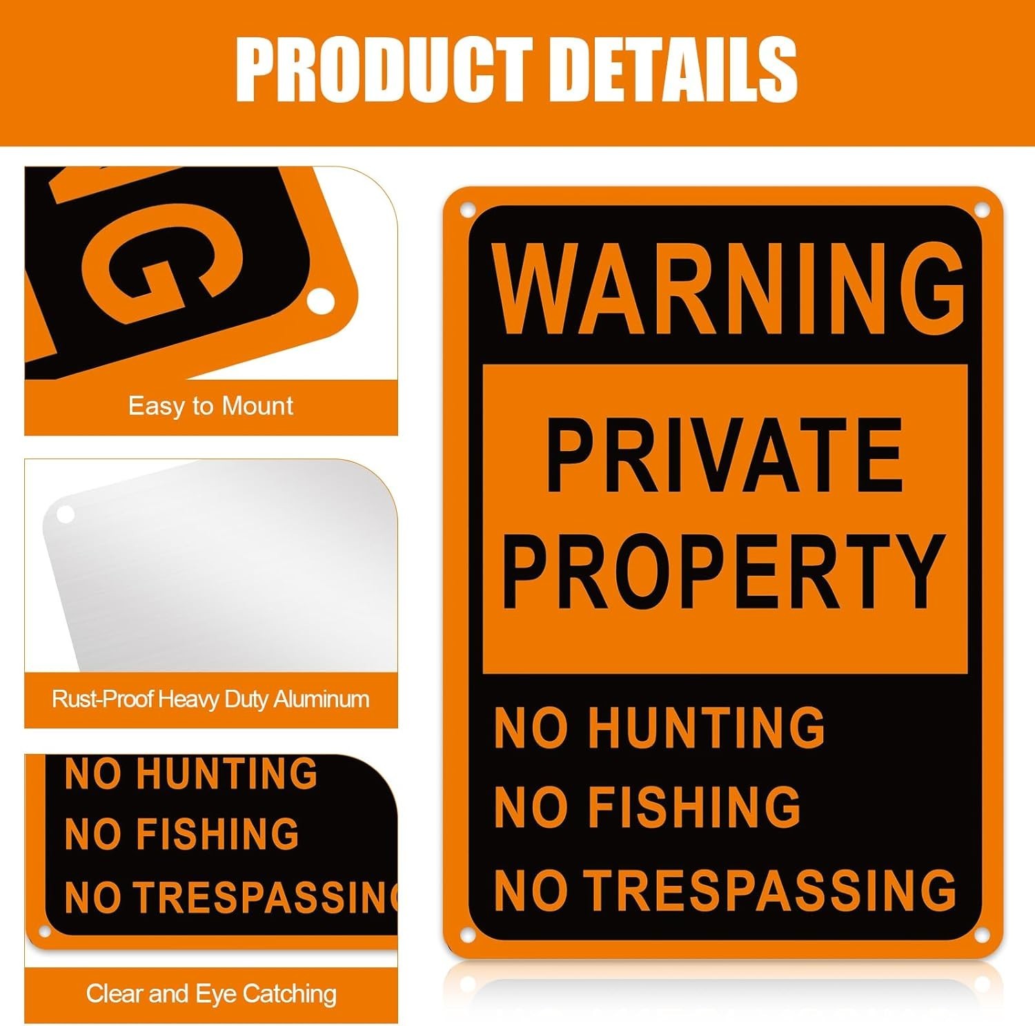 No Trespassing No Hunting Sign 4 Pack 10×14 Aluminum Private Property Warning