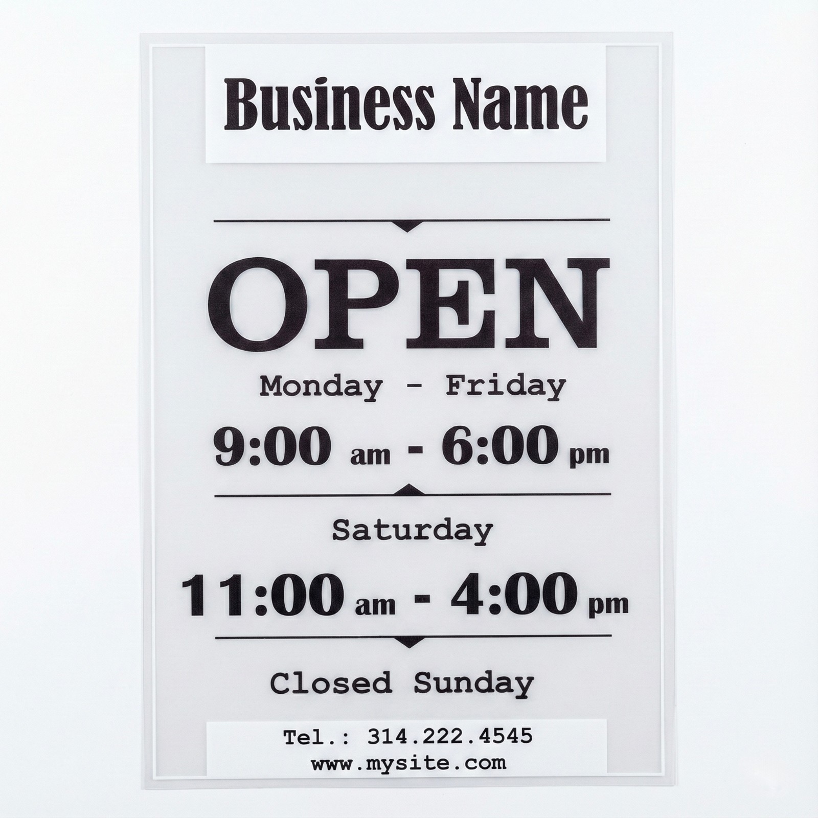 Custom Business Hours Sign for Door – Personalized Static Cling Window Decal