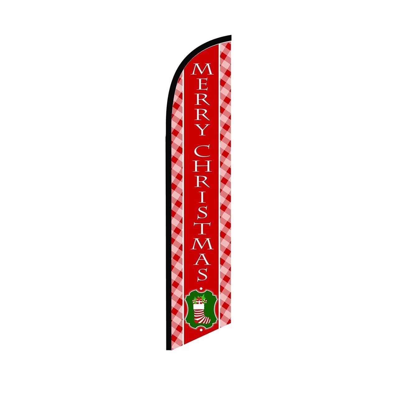 Merry Christmas Red Swooper Flutter Feather Flag | 3ft W x 11.5ft Tall