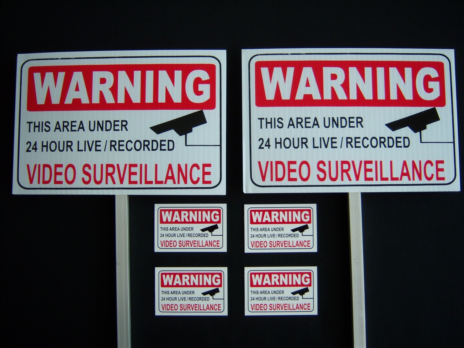 2 VIDEO SURVEILLANCE SIGNS + 4 DECALS – 2 STAKES ..#PS-419