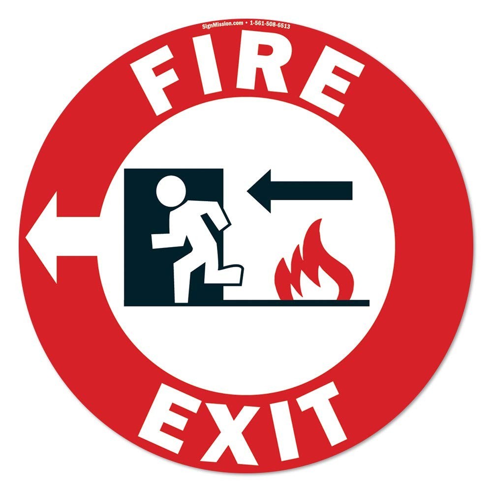Fire Exit Left Non-Slip Floor Marker 6 Pack 16″ Circle Vinyl Decal SignMission