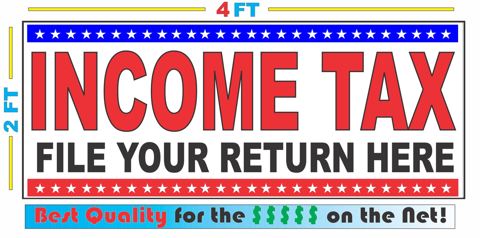 2×4 INCOME TAX File Your Return Here Banner Sign NEW Discount Size