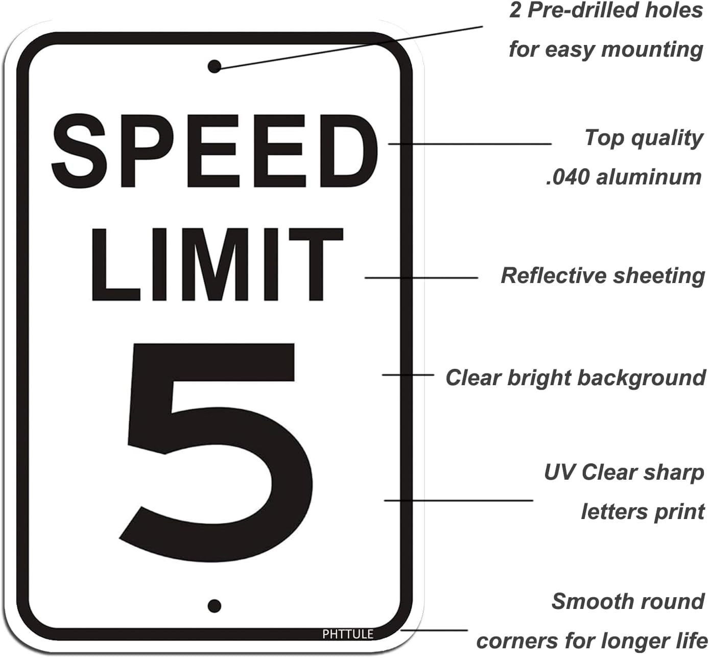Speed Limit 5 MPH Sign 2 Pack, 12 x 18 inches Slow Down Sign Reflective 40Mil…