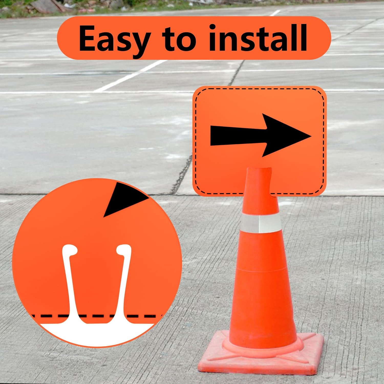 8 Pcs Traffic Cone Arrow Signs, 12.5″ X 10.4″ Reversible Directional Cone Top…