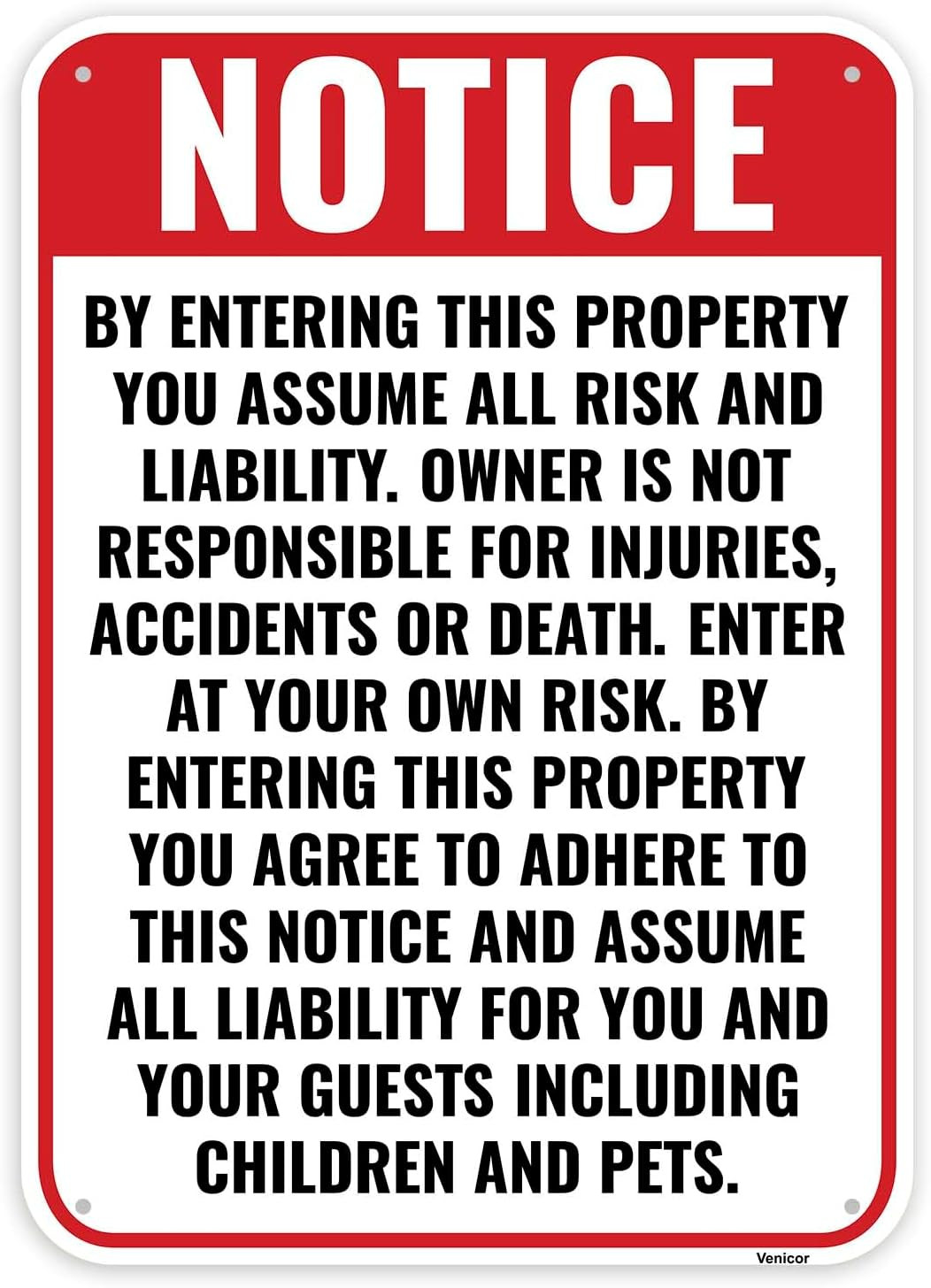 Enter At Own Risk Sign Aluminum Liability Warning Sign 14×10 Property & Business
