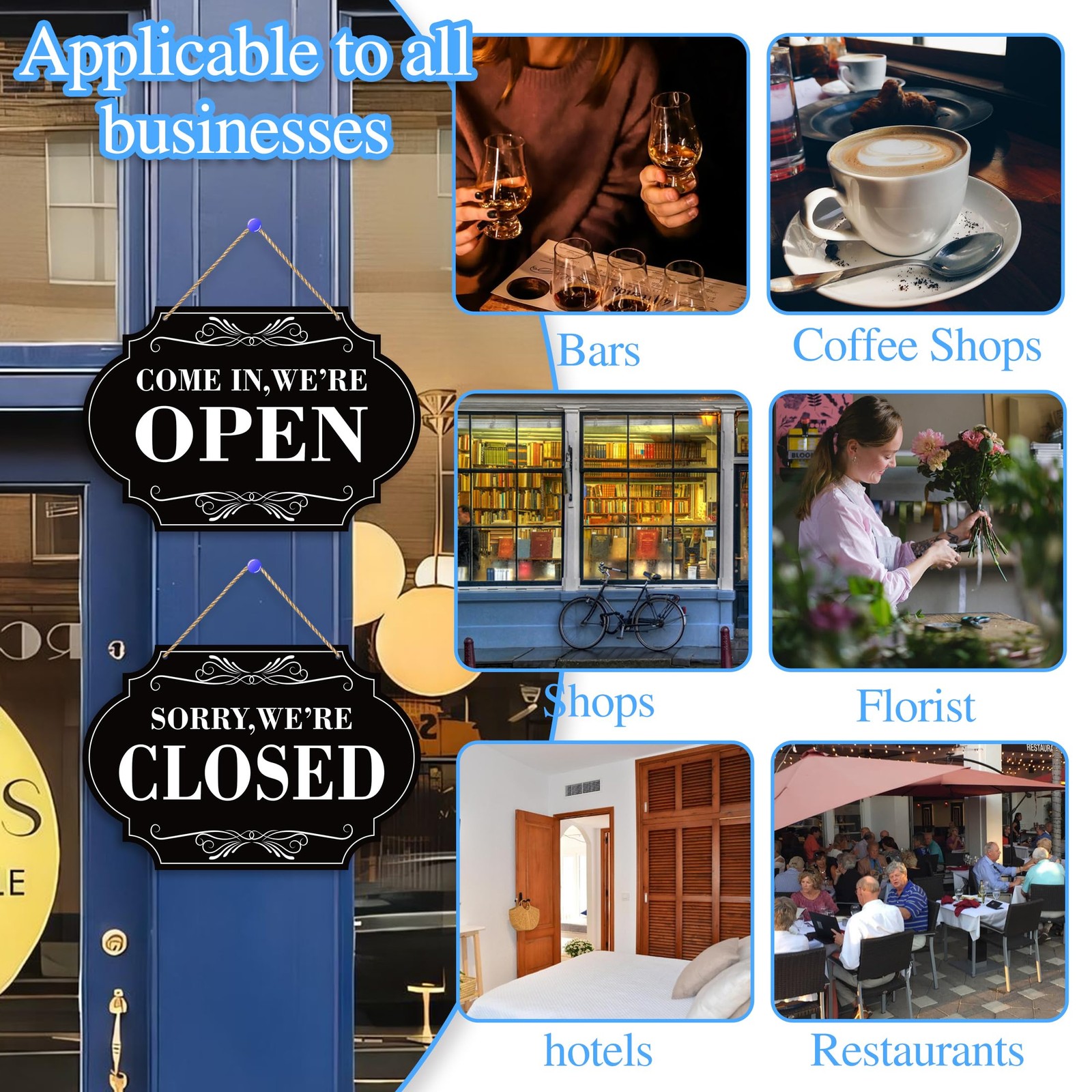 Open Closed Signs for Business, 11×8 Waterproof Double Sided Come In or Closed H