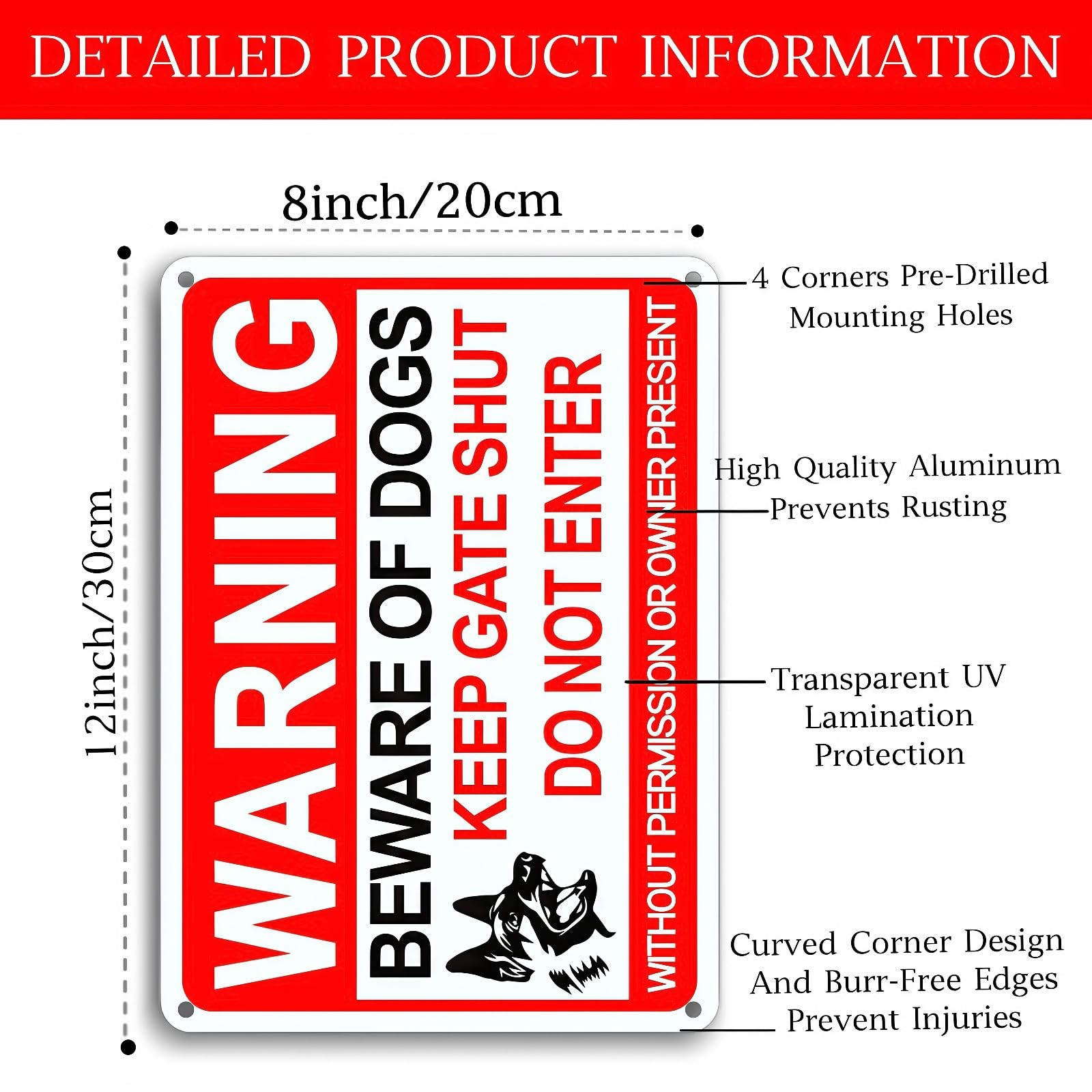 4 Pack Reflective Dog Signs, 12×8 Inches, Rust-Resistant Aluminum, Private