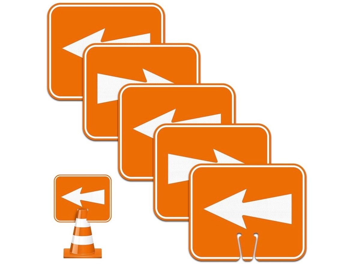 5 Pcs Traffic Arrow Signs Detour Arrow Road Cone Top Warning Sign 12.6″x10.4″