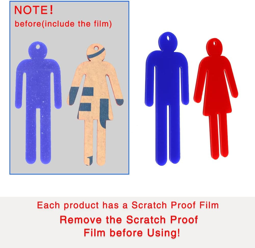 Men Women Unisex Acrylic Restroom Dressing Room Keychains Tags with Wire Rings f