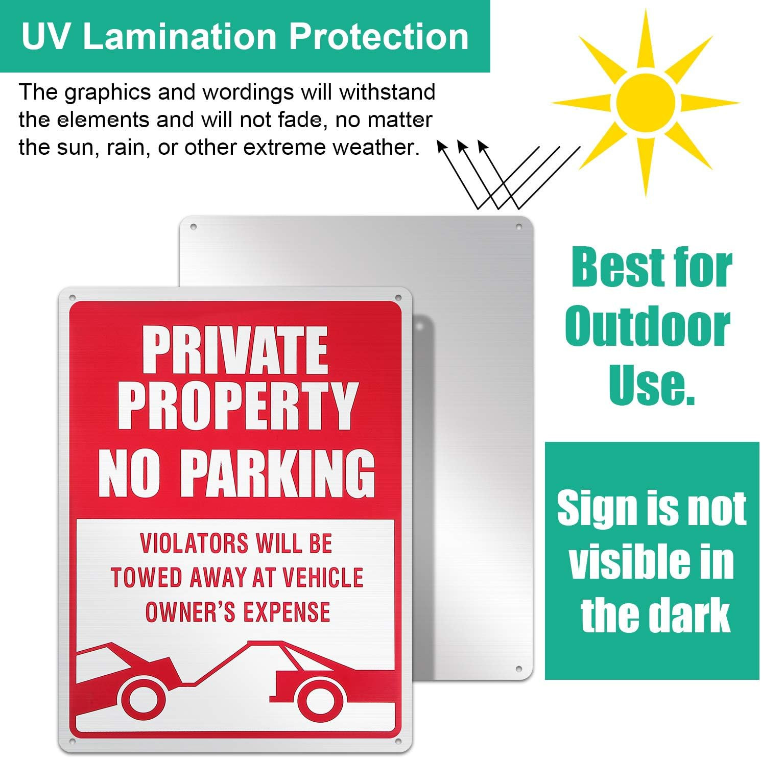 3-Pack No Parking Signs – 14 x 10 Inches Reflective Private Property Signs