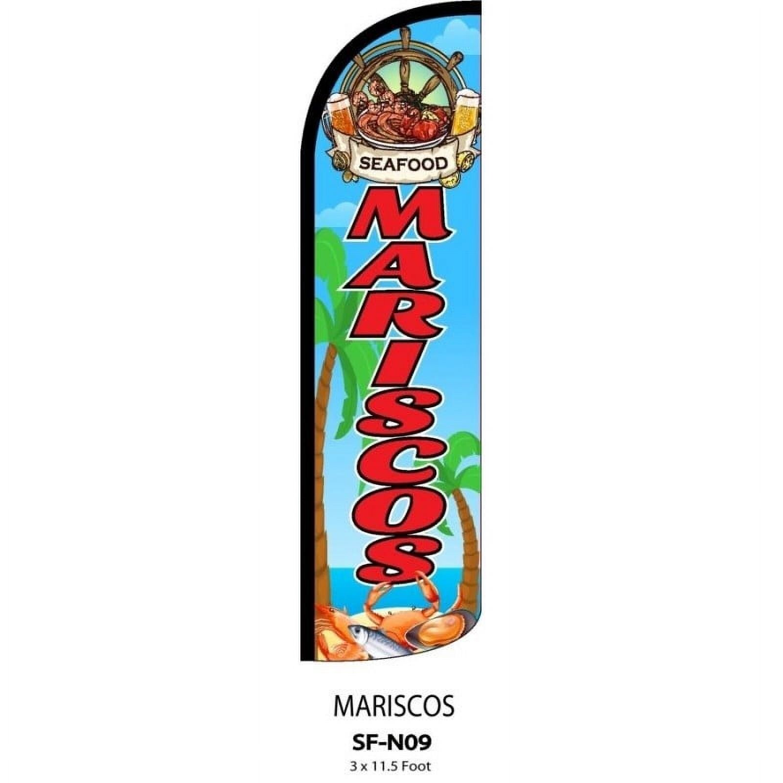 Mariscos Swooper Flutter Feather Flag | 3ft W x 11.5ft Tall