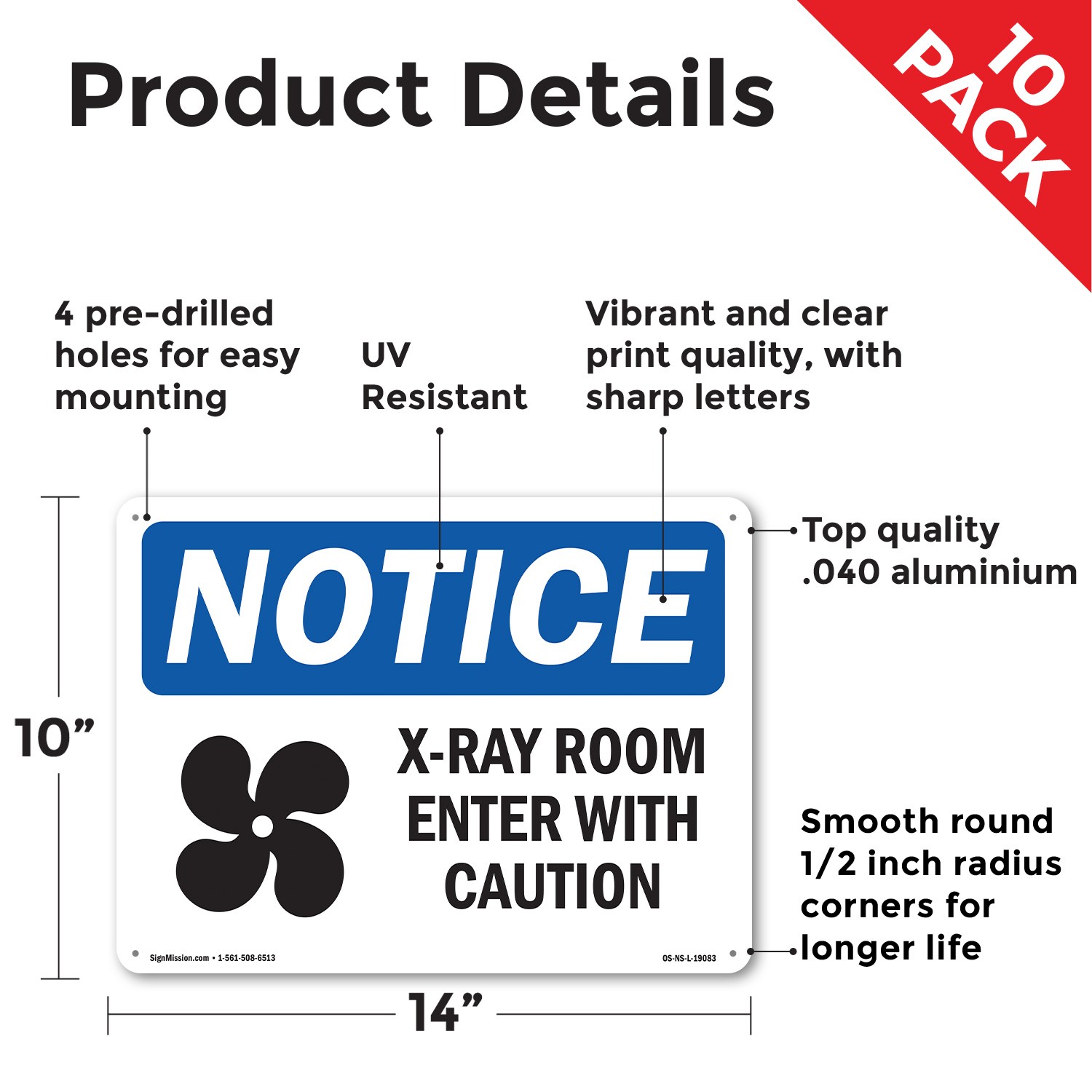 X-Ray Room Enter With Caution OSHA Notice Sign Metal Plastic, Decal 5 or 10 Pack