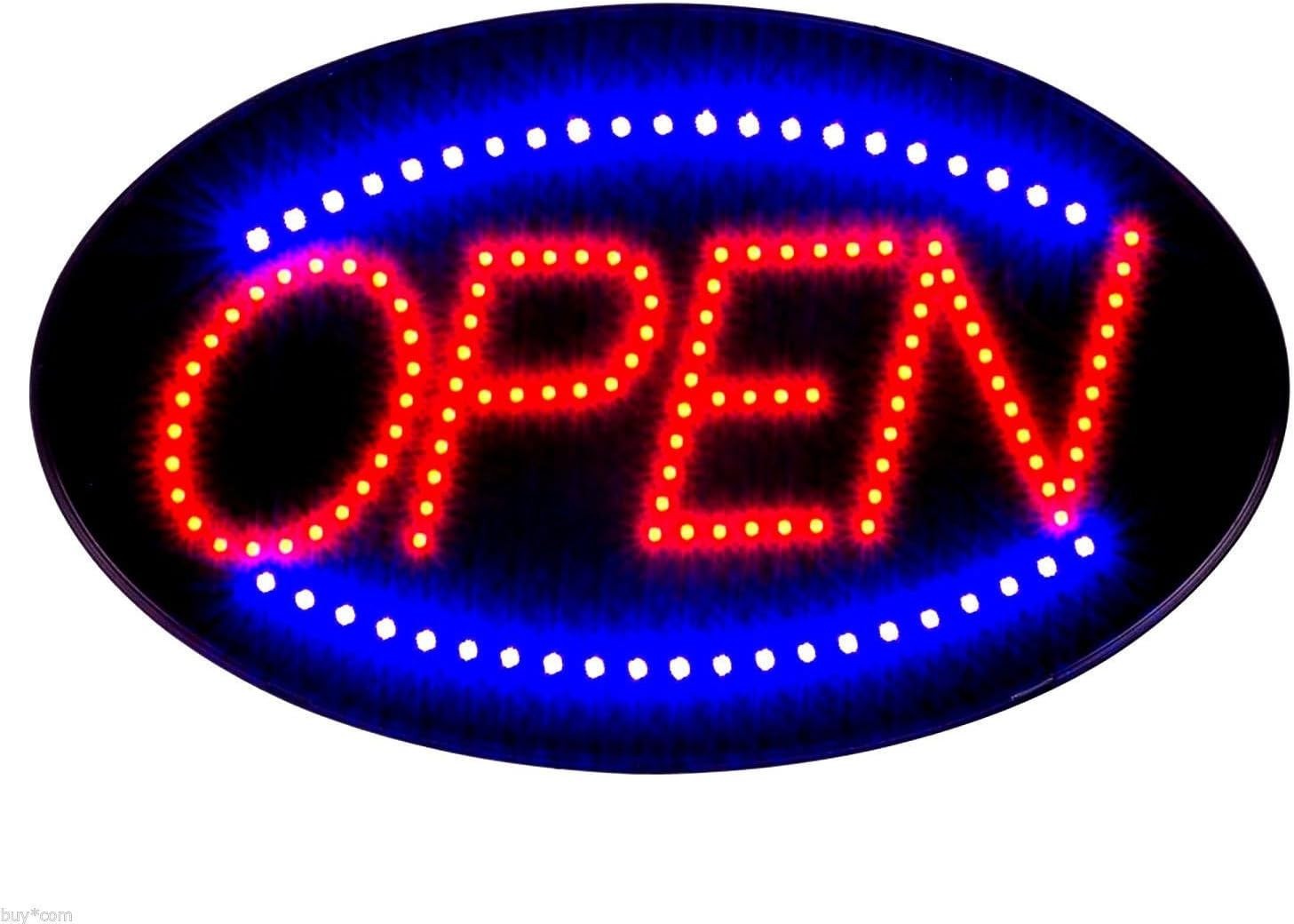 Jumbo 24″ x 13″ LED Neon Sign with Motion – “Open” Red/Blue