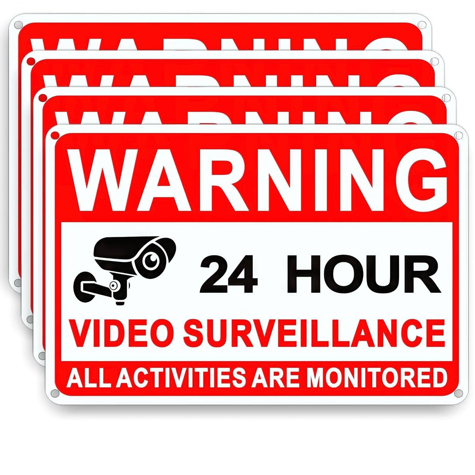 4 Pack Video Surveillance Signs, 8 x 12 Inch Aluminum Camera Signs, CCTV Securit