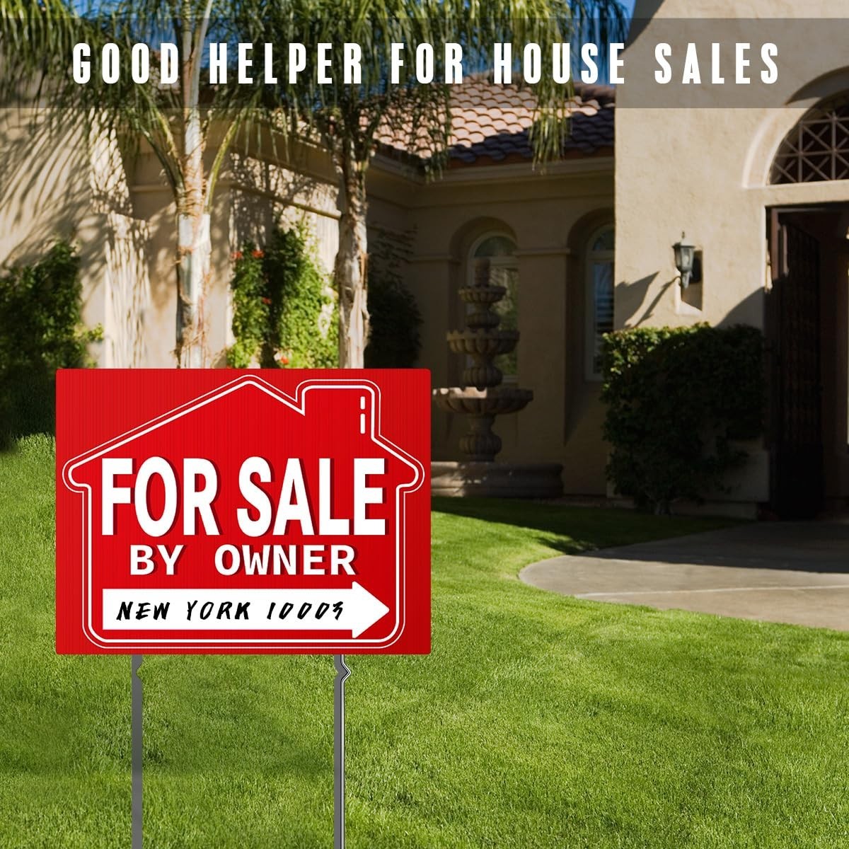 For Sale By Owner Yard Signs (3 Pack) – 18″ X 14″ Double-Sided with H Stakes