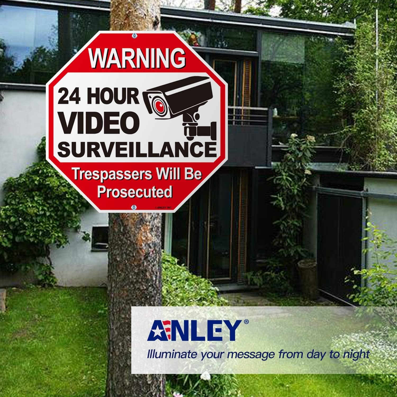 Anley 24 Hour Video Surveillance Signs Aluminum Warning Sign Security Alert