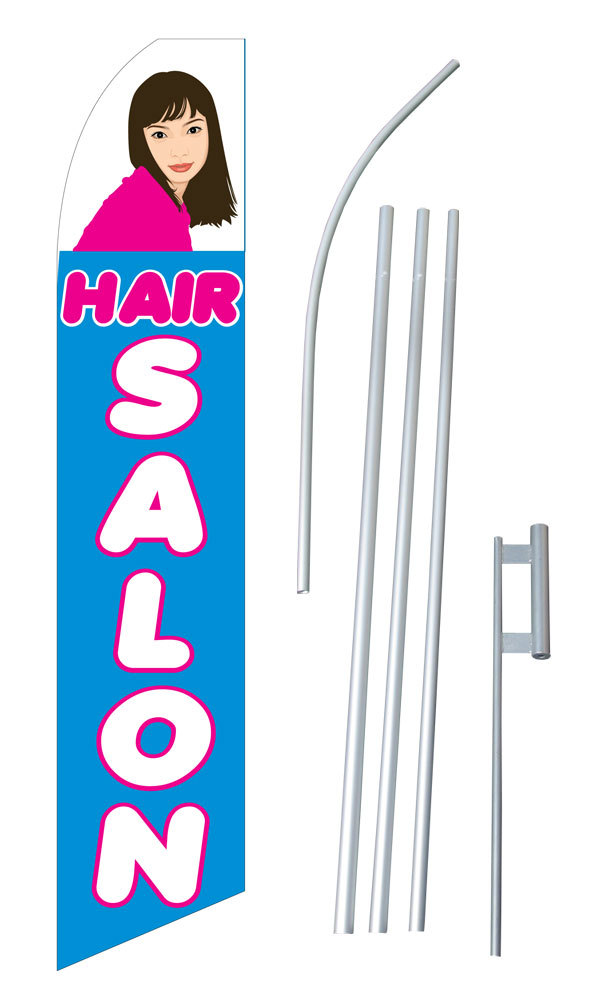 Hair Salon Blue Pink Banner Flag Sign Display Complete Kit Tall Business