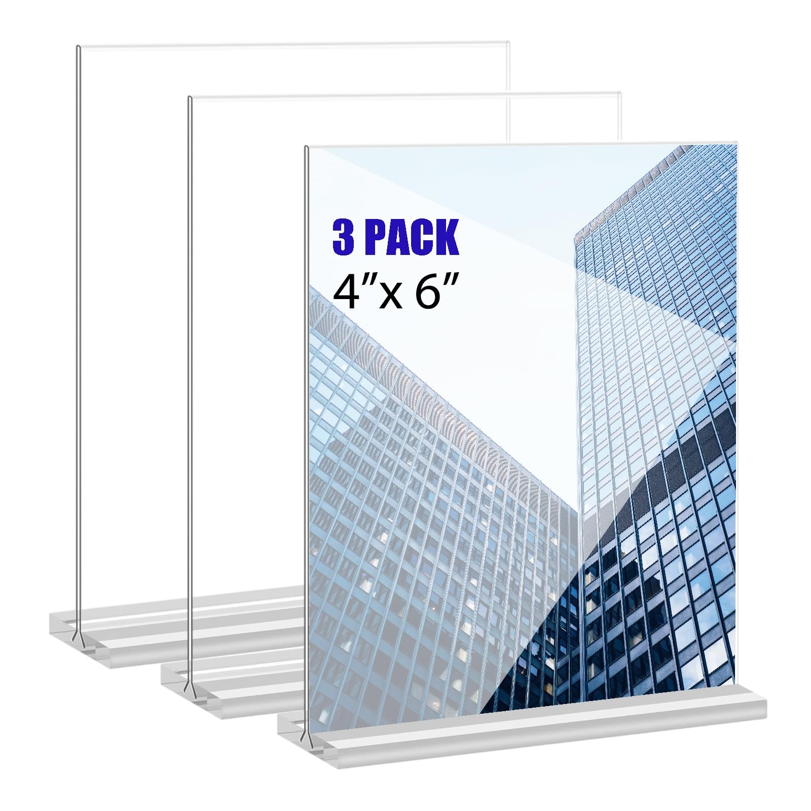 KOOLDE Acrylic Sign Holder 4×6 Inches 3 Pack T Shape Desktop 4 x 6, 3 pack