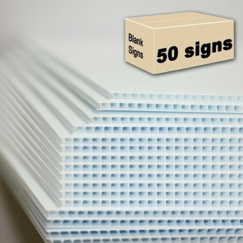 50 White Blank Signs 18″ x 24″ x4 mm corrugated plastic, bundles of 50 pieces
