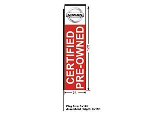 Nissan Certify Preowned Rectangular Flag, 15′ Pole and Ground Spike, 3’w x 12’h