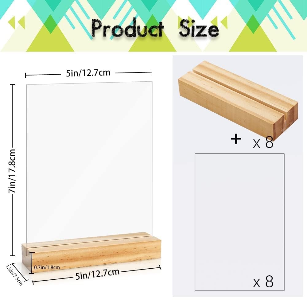 8 Pack 5 x 7 Inch Blank Clear Acrylic Table Displays with Wooden Stands – Ide…