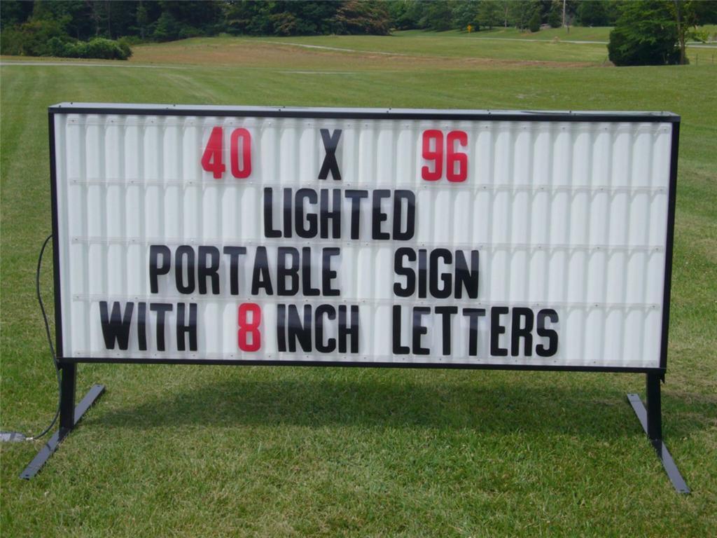 NEW PORTABLE MARQUEE LIGHTED BUSINESS SIGN W/ 8″ LETTERS 40″X96″ MESSAGE AREA