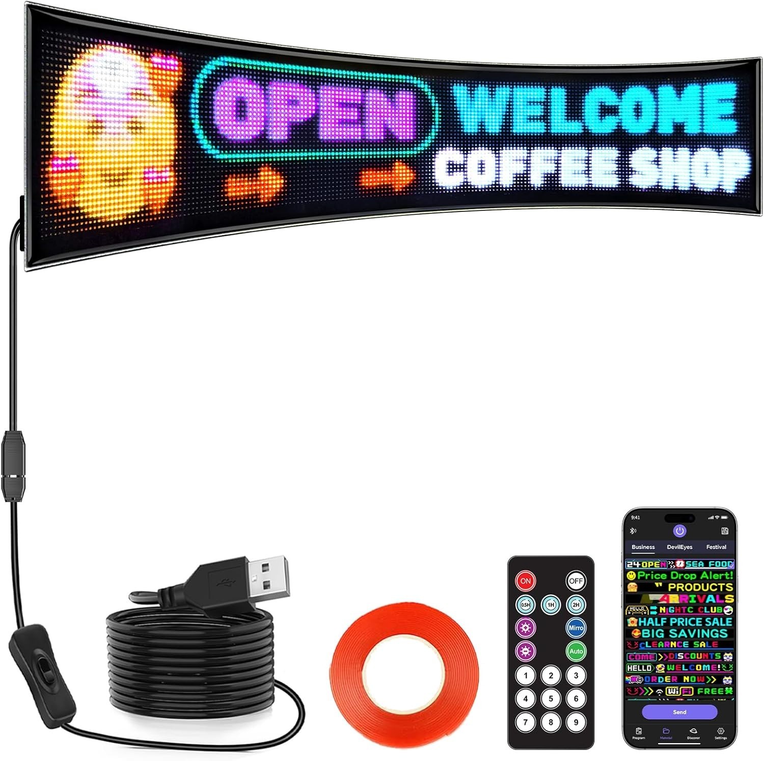 Dual Row P5 Huge Bright Advertising Programmable LED Sign, 31”x8” Flexible …
