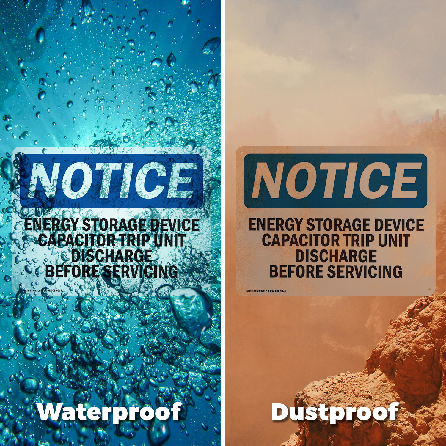 (2 Pack) Energy Storage Device Capacitor Trip Unit OSHA Notice Sign Decal Metal