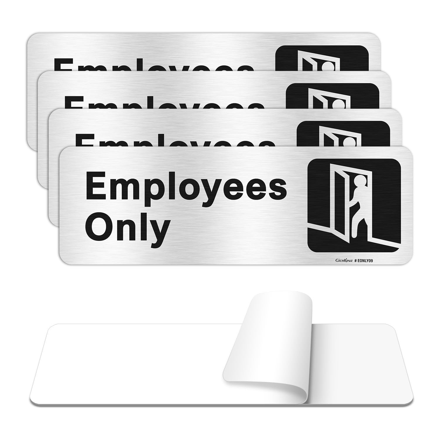 Employees Only Sign,9 X 3 Inches Information Sign with Symbols,Brushed Aluminum