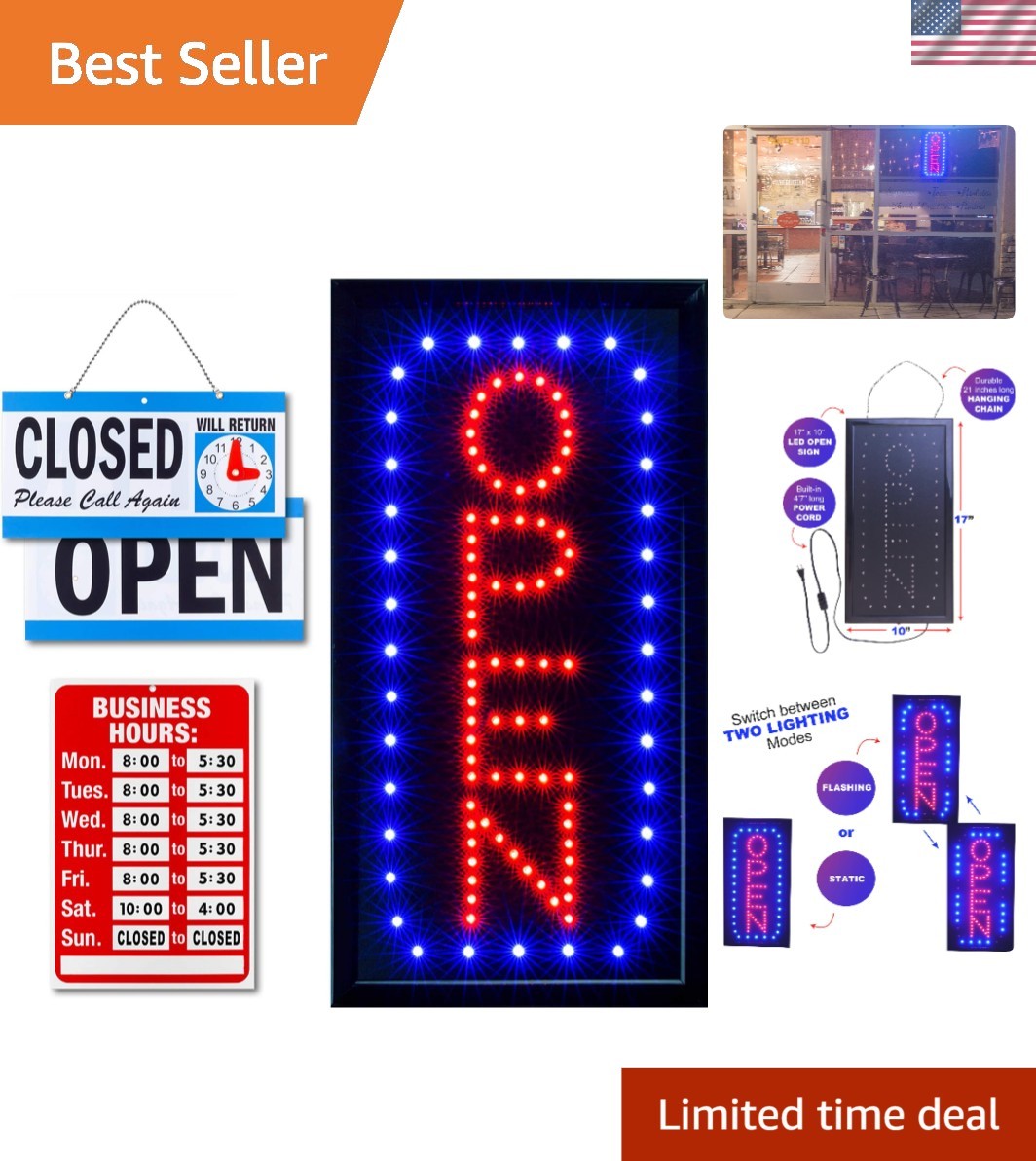 Customizable Open & Closed Neon LED Sign with Business Hours – Attract Customers