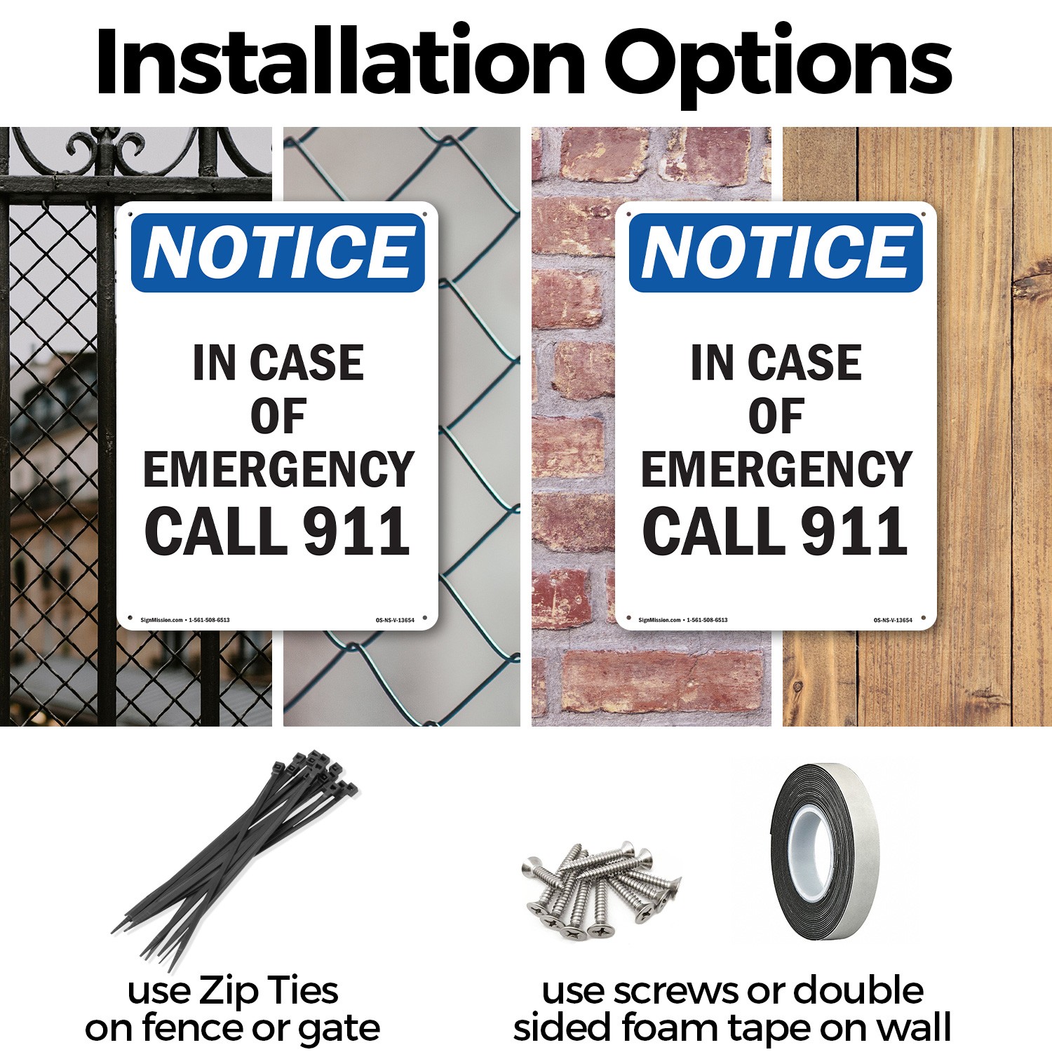In Case Of Emergency Call 911 OSHA Notice Sign Metal Plastic, Decal 5 or 10 Pack