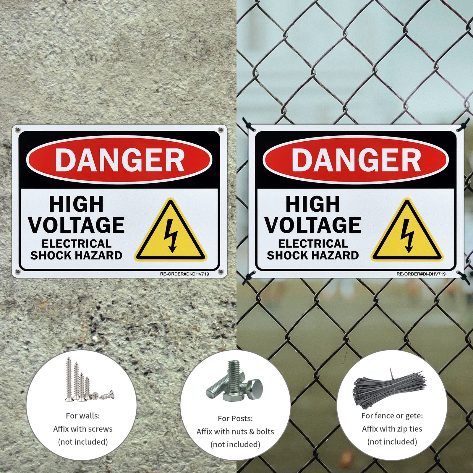 Danger High Voltage Hazard Sign – 2 Pack, 10×7 Inches Aluminum Warning Sign f…
