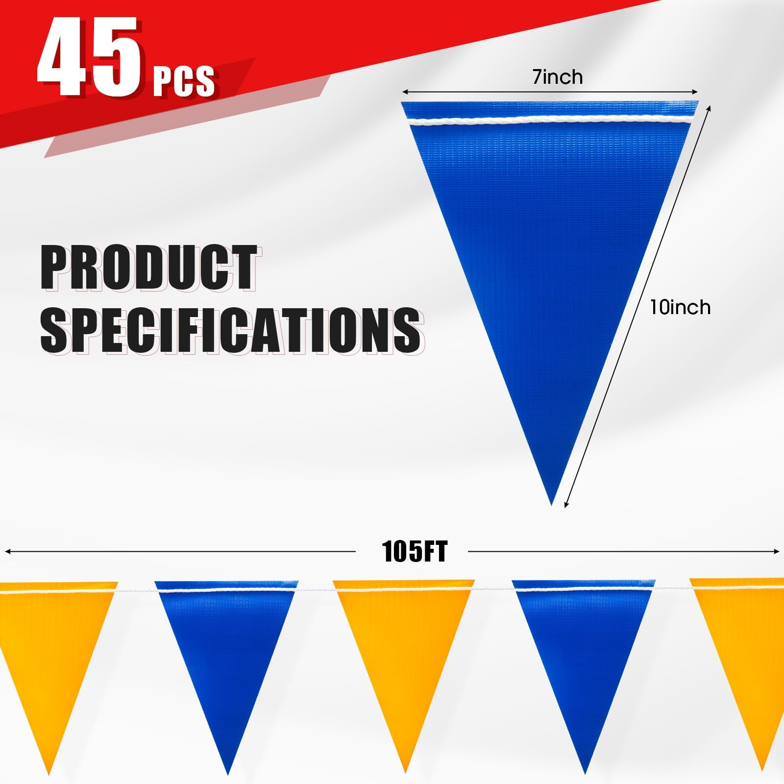 Warning Safety Pennant Banner Flags – Multipurpose 105FT BLUE+YELLOW Triangle…