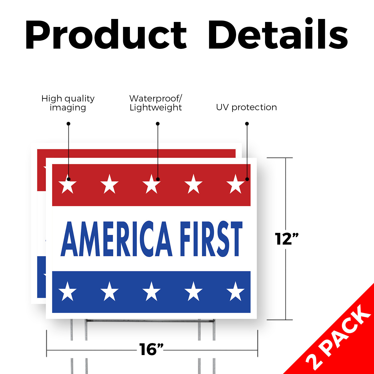 America First Yard Sign Patriotic Slogan, National Pride, Outdoor Use