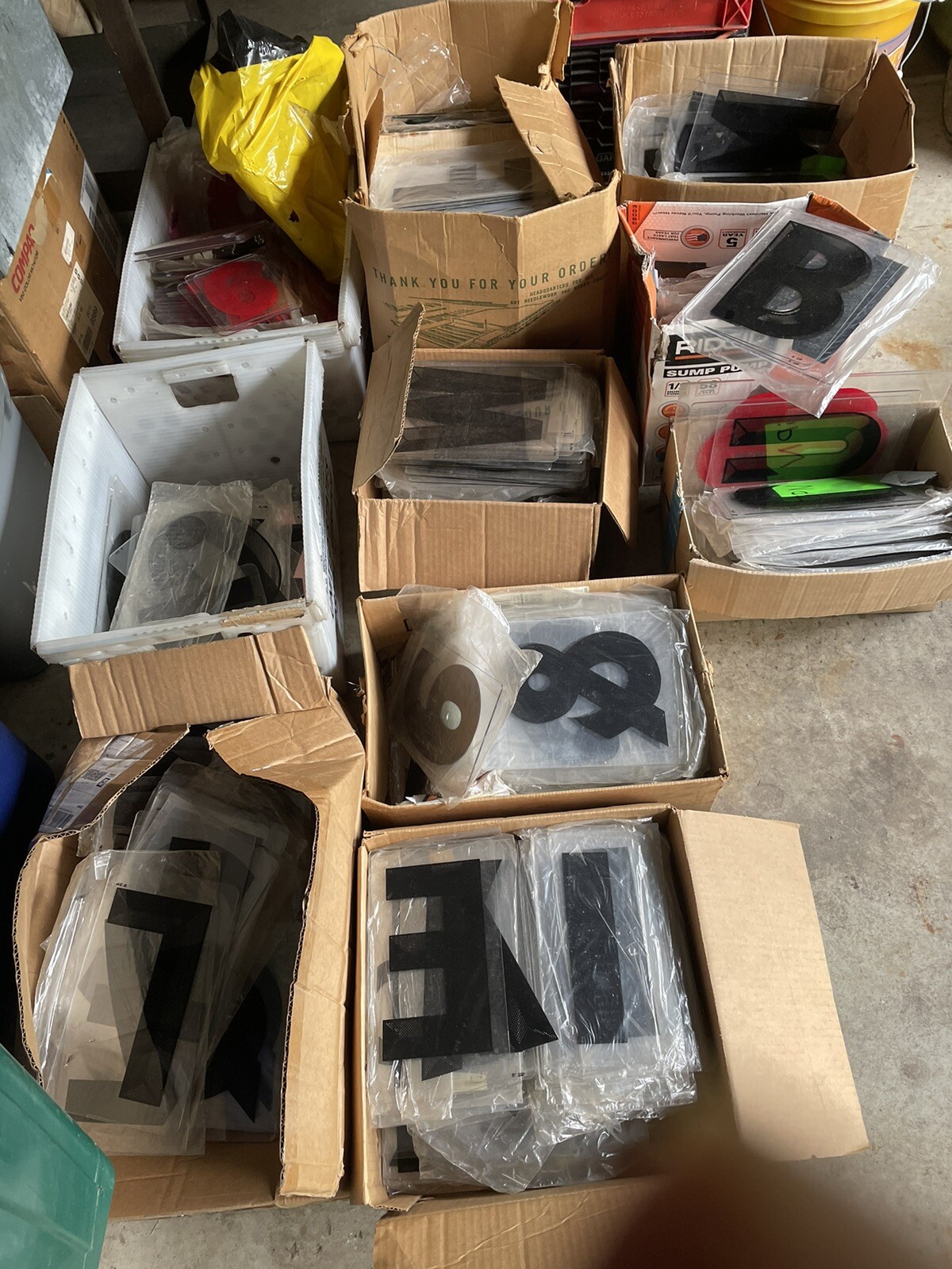 10 Boxes Of Vintage Plastic Sign Letters , Nos, Etc. Few Sizes Mostly Large