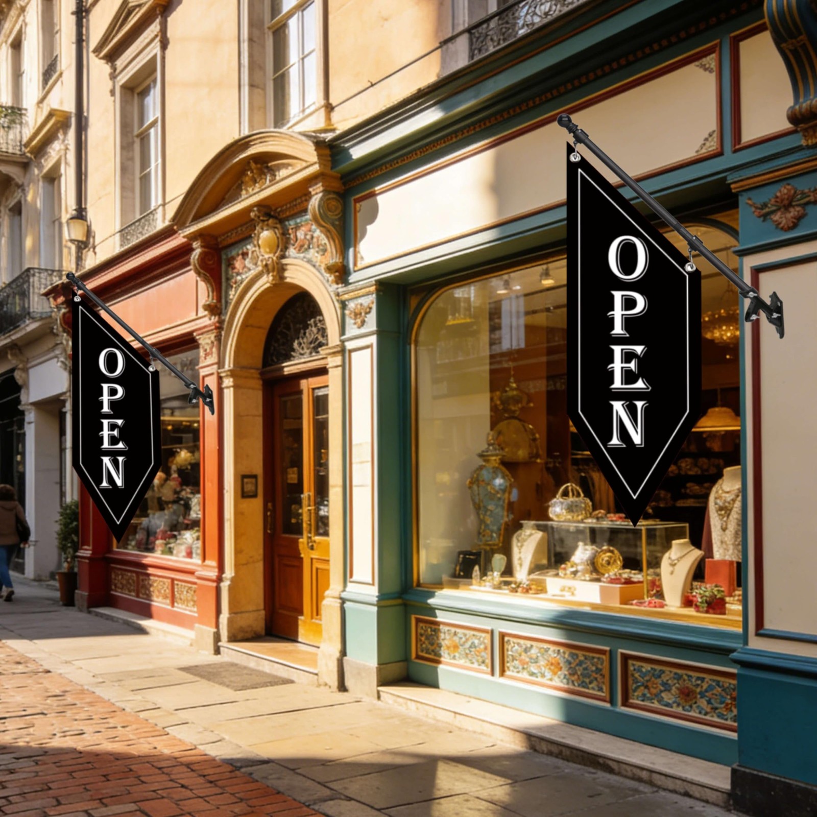 OPEN Flag with Pole Kit, Double-Sided Heavy Duty Hanging Banner Sign with Metal